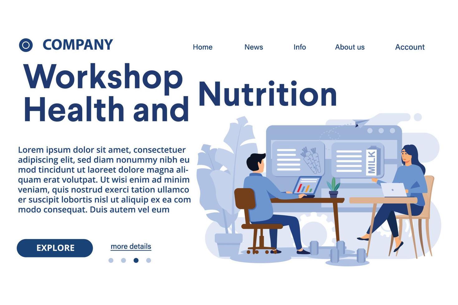 Health and Nutrition Workshop landing page illustration vector