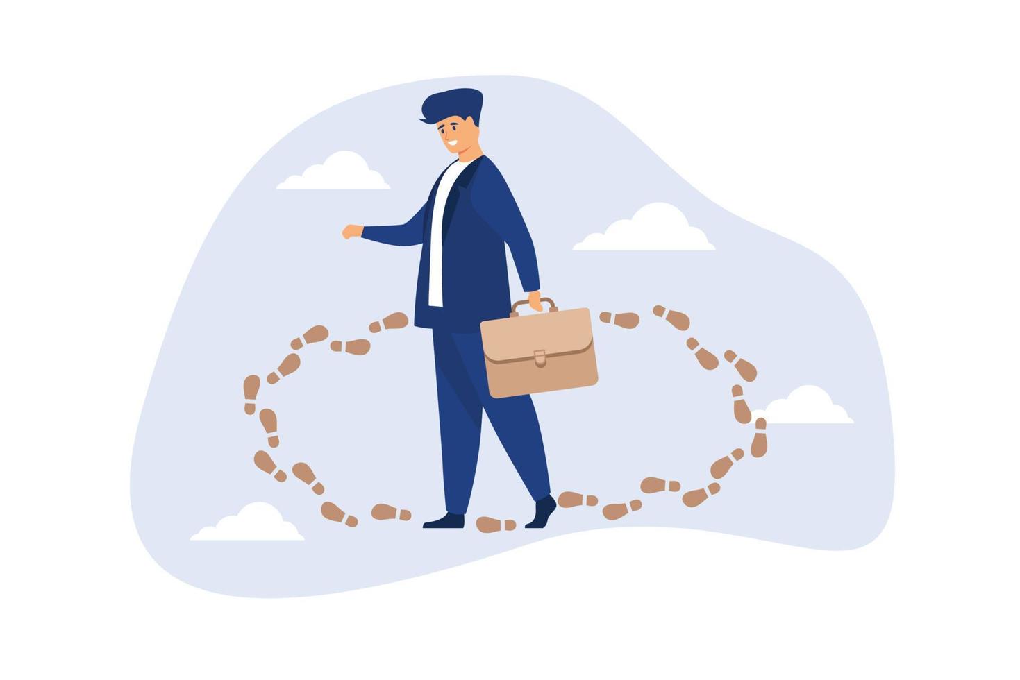 Career path dead end, work on same old repetitive job, business as usual no motivation or infinity loop routine job concept, frustrated businessman walk in circle with no way out and no career path. vector