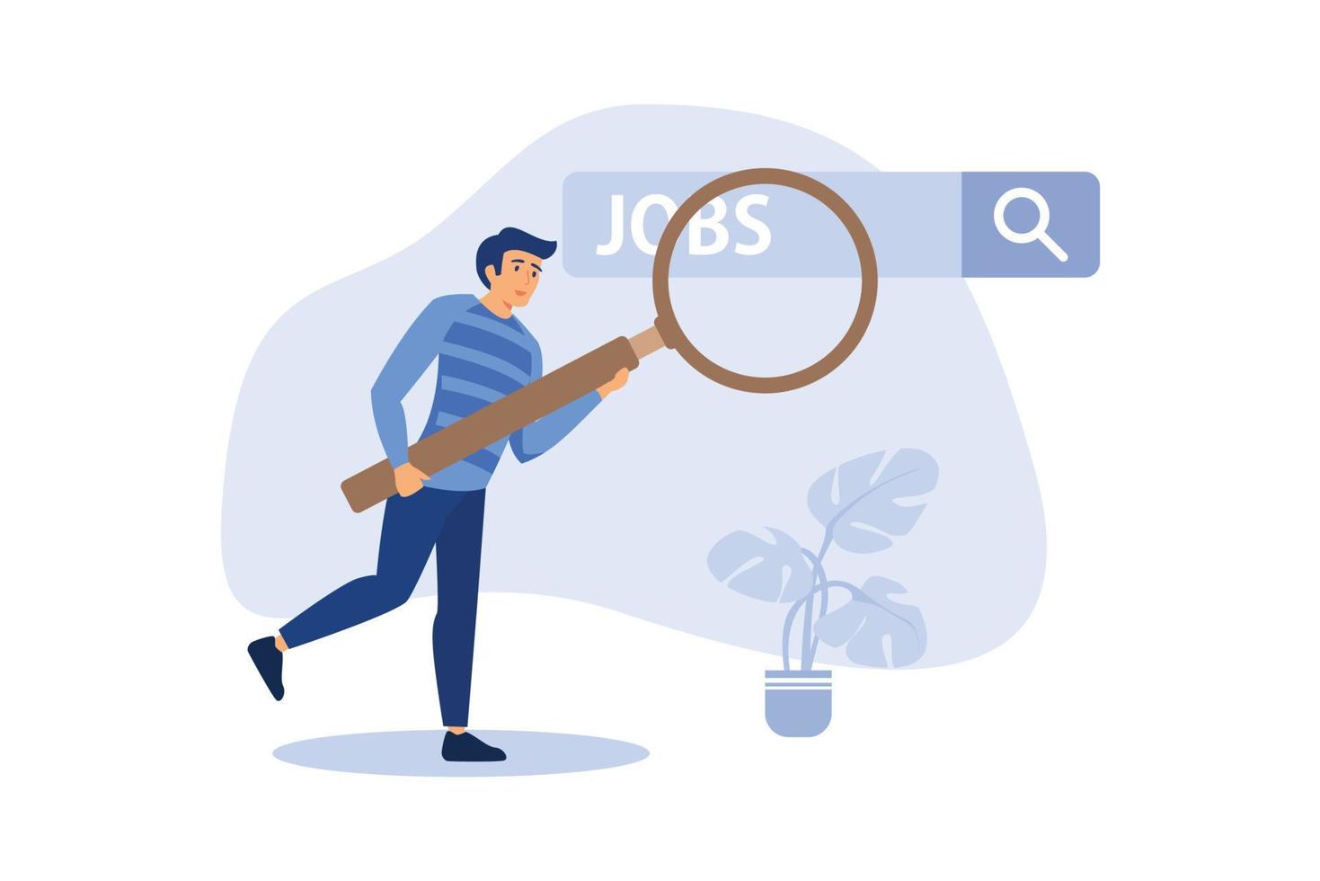 Looking for new job, employment, career or job search, find opportunity, seek for vacancy or work position concept, businessman climb up ladder of job search bar with binoculars to see opportunity. vector