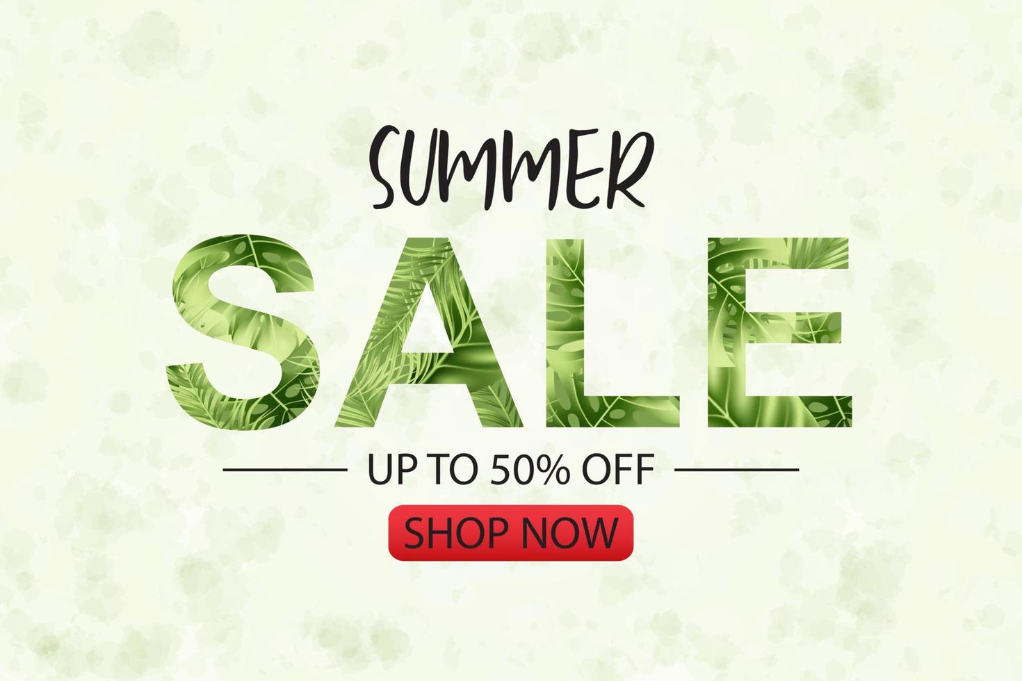 Summer sale banner design with tropical leaves background vector