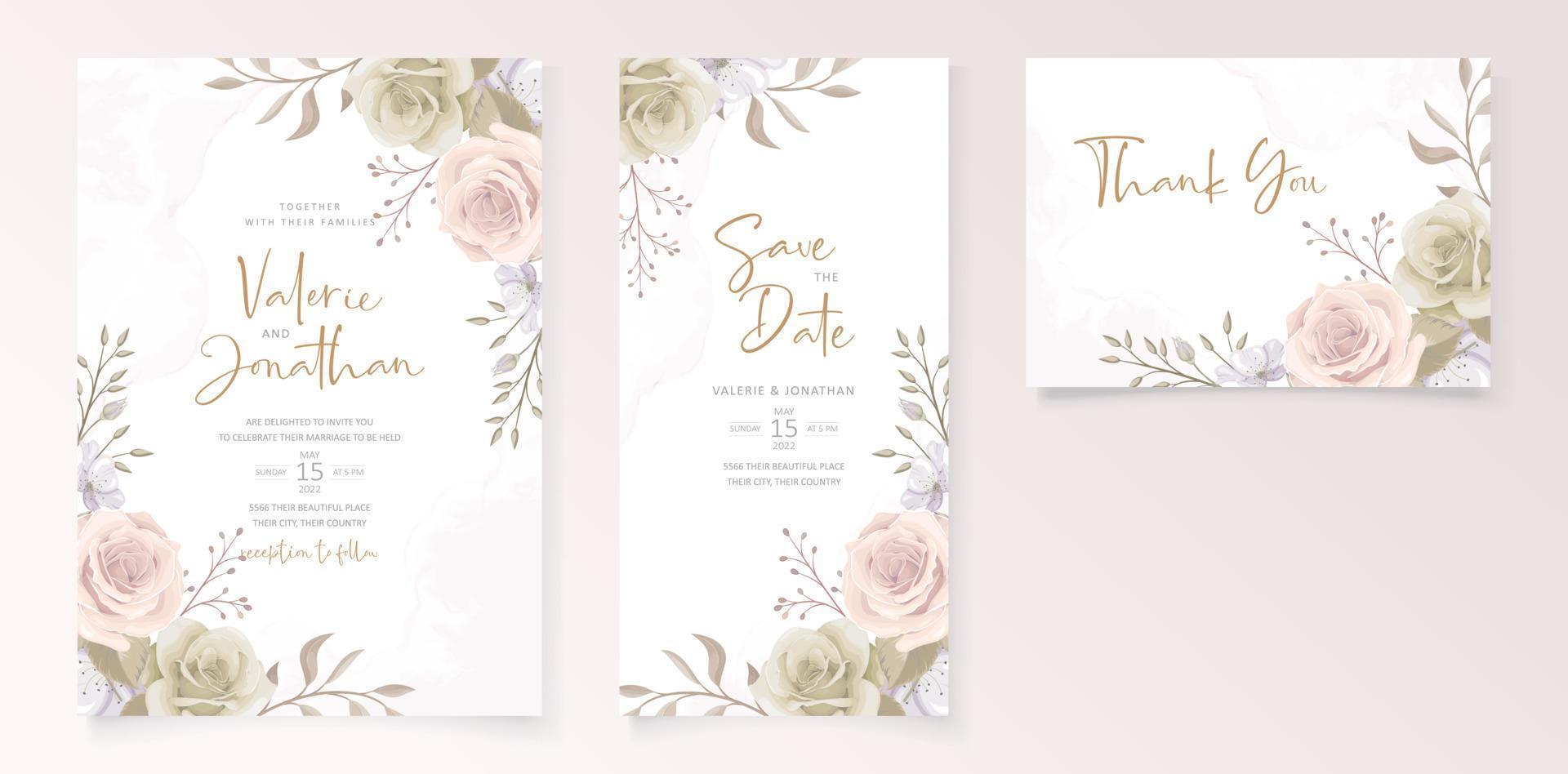 hermosa plantilla de tarjeta de invitación de rosas vector