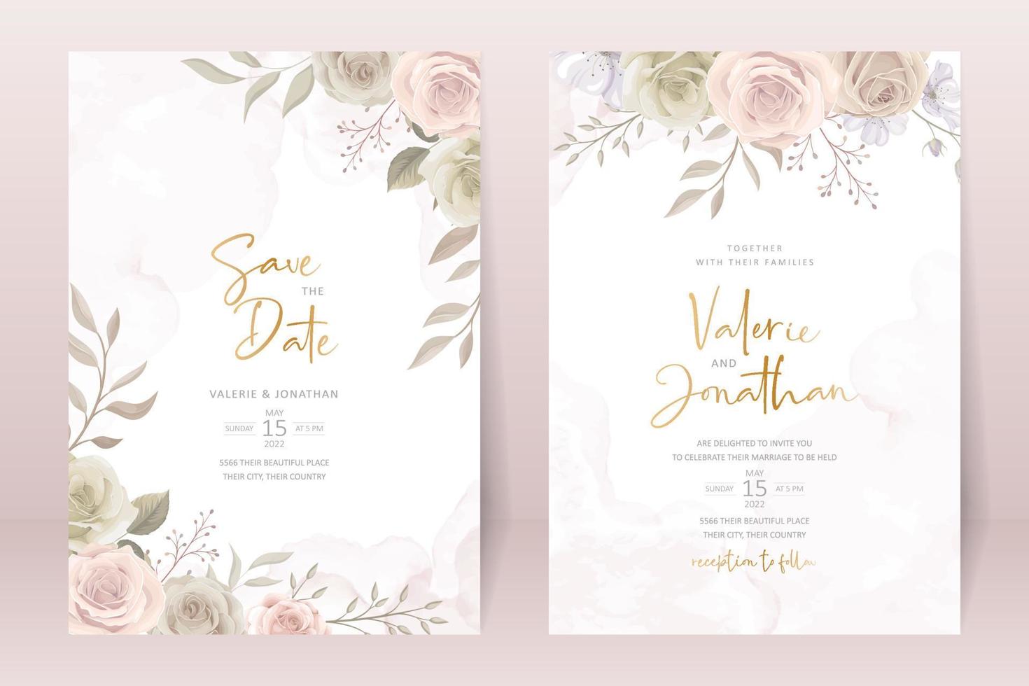 Beautiful roses invitation card template vector