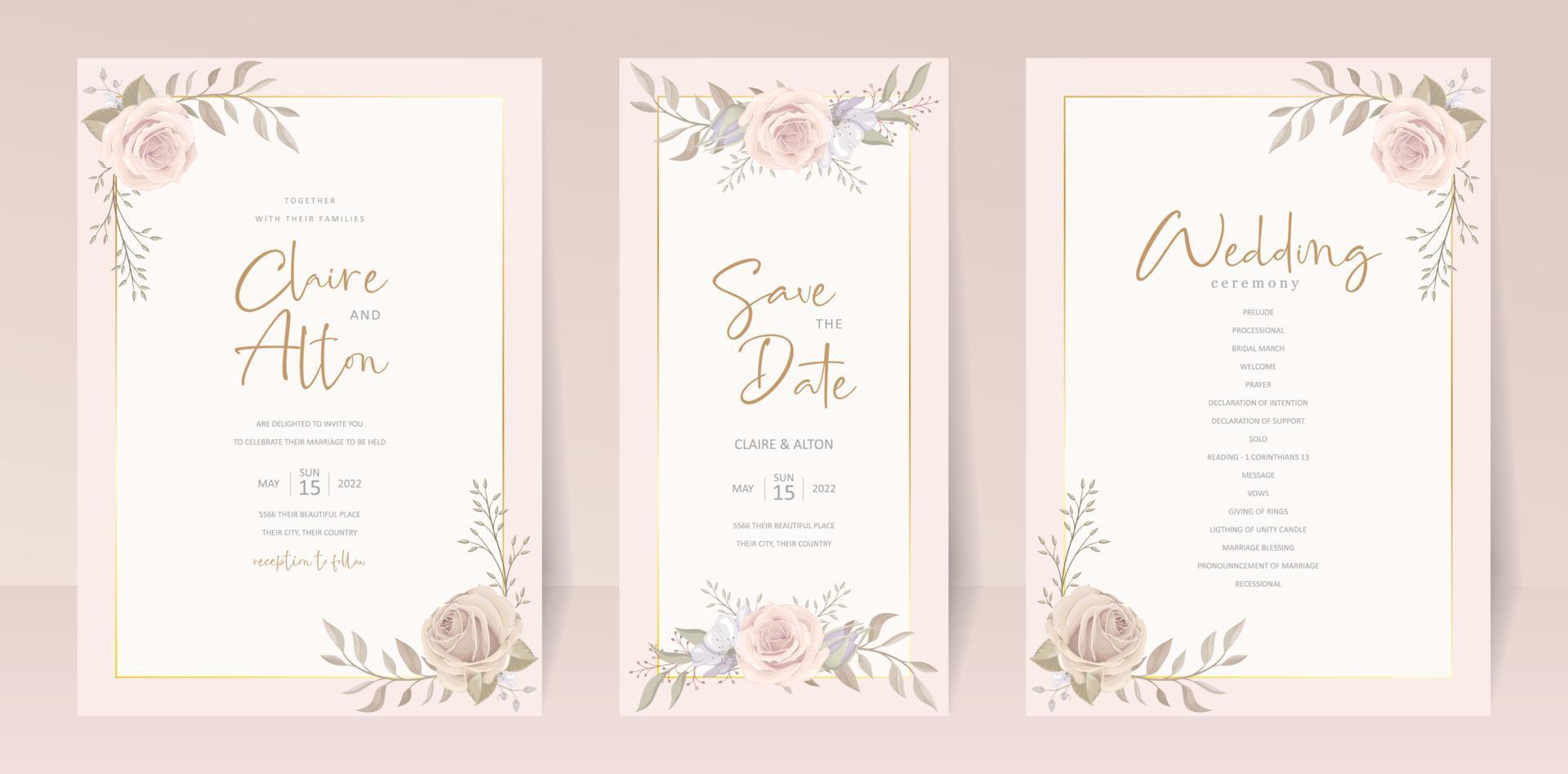 Beautiful roses invitation card template vector