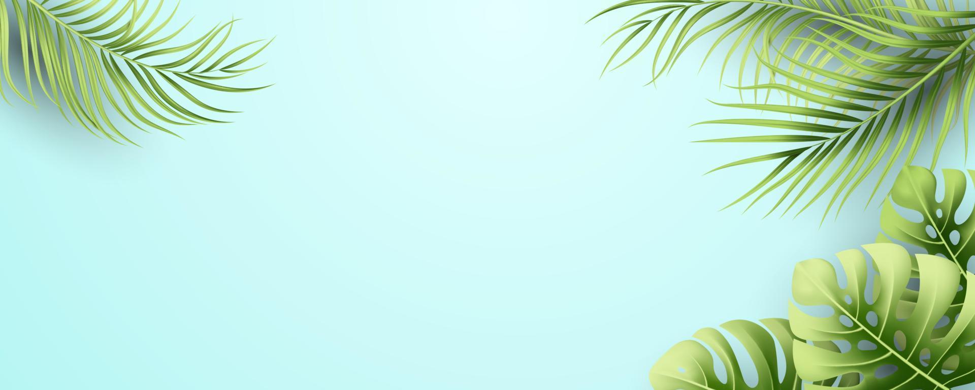 diseño de banner de verano abstracto con fondo de hojas tropicales vector