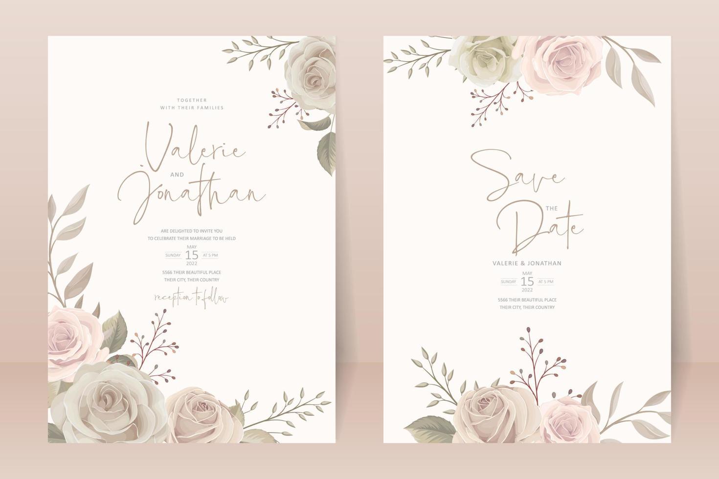 hermosa plantilla de tarjeta de invitación de rosas vector