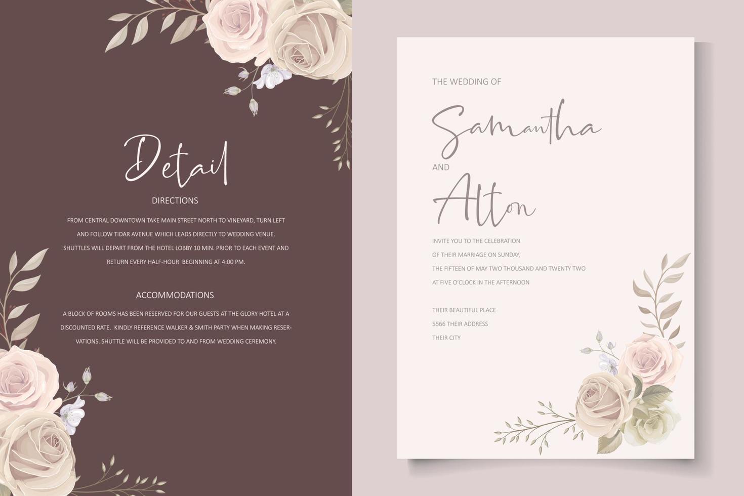 Beautiful roses invitation card template vector