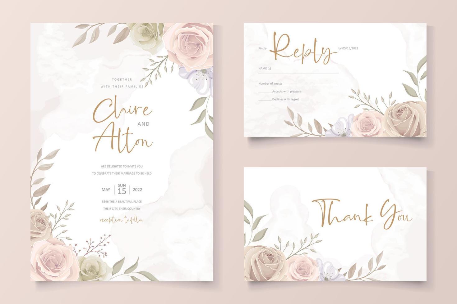 Beautiful roses invitation card template vector