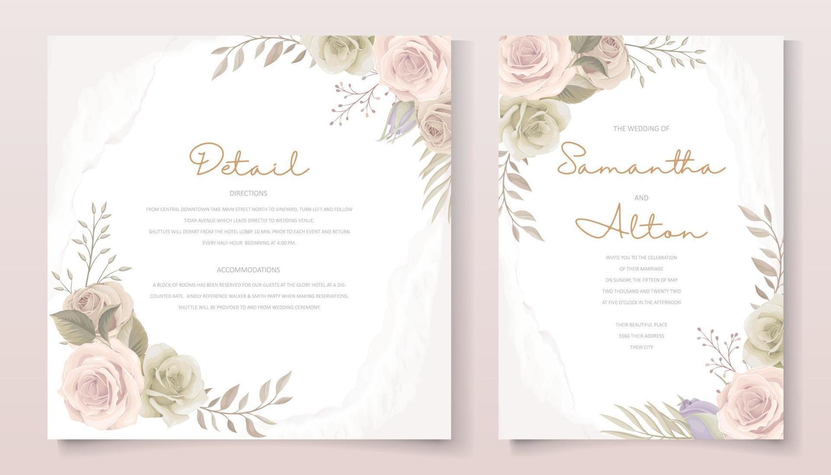 Beautiful roses invitation card template vector