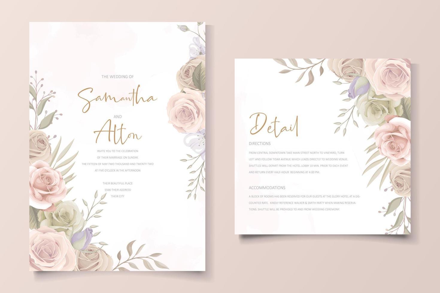 Beautiful roses invitation card template vector