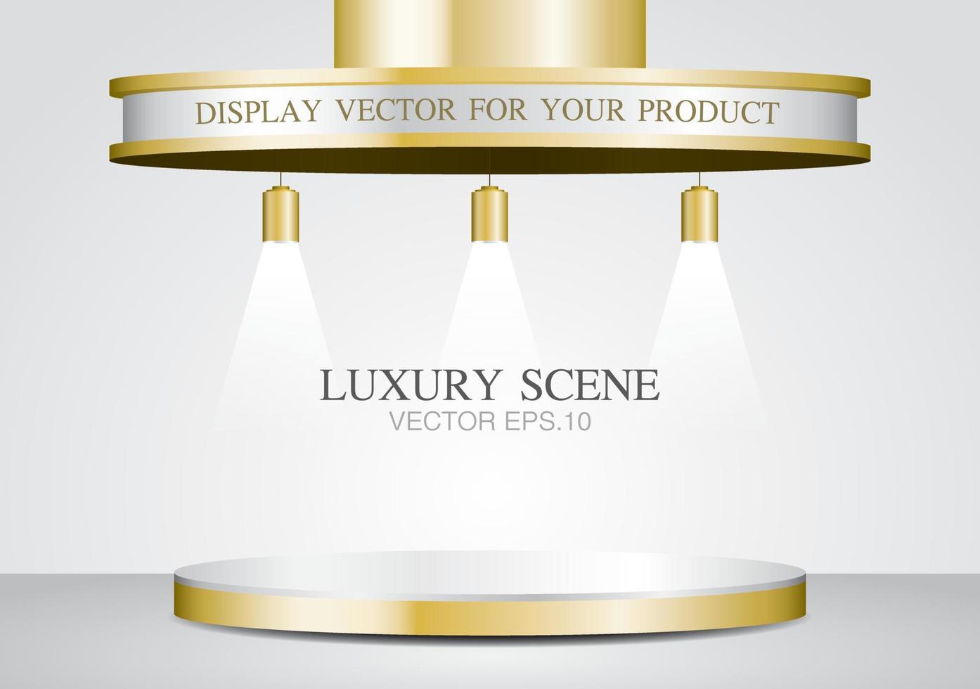 luxury podium with ceiling and lamps 3D illustration vector for putting your object.