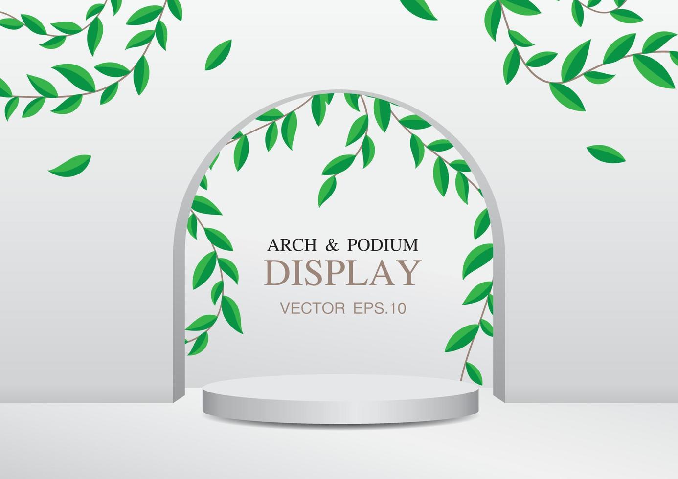 Arch and circle product podium with leaves background 3D illustration vector for putting your object.