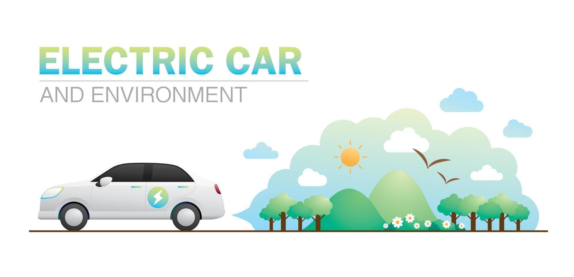 coche eléctrico con buen vector de ilustración ambiental.