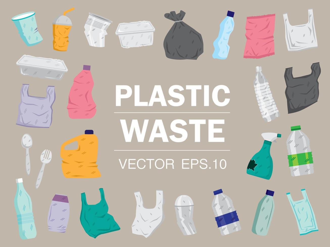 A lot of plastic garbages vector for your artwork.