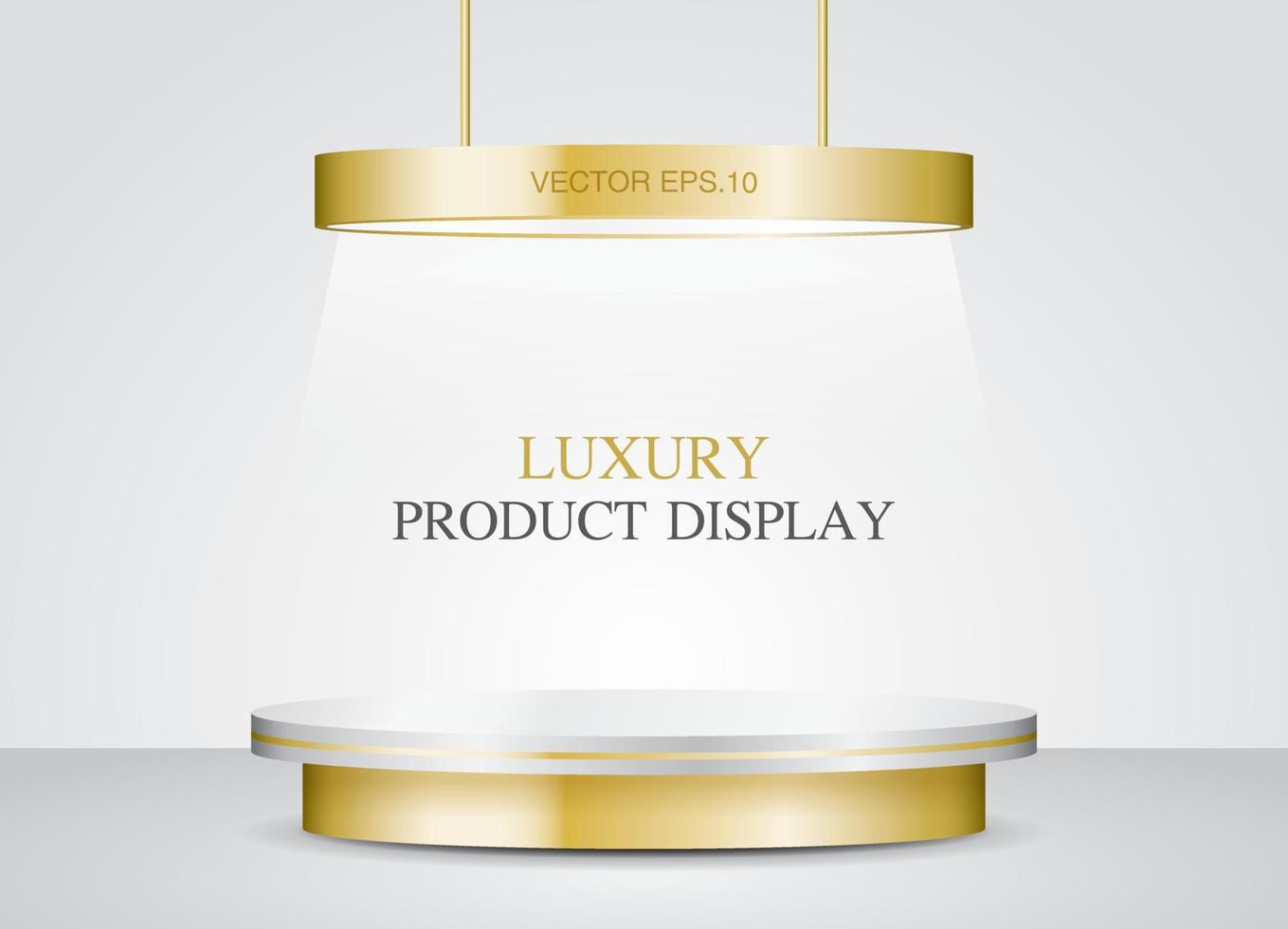 Empty luxury golden product podium with golden ceiling light 3d illustration vector for putting your object.