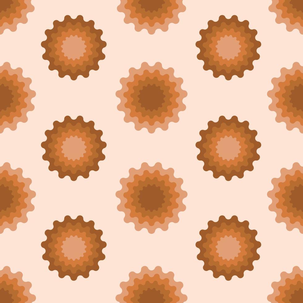 Retro seventies pattern. Pattern with geometric flowers. Vector pattern in the style of the 70s.
