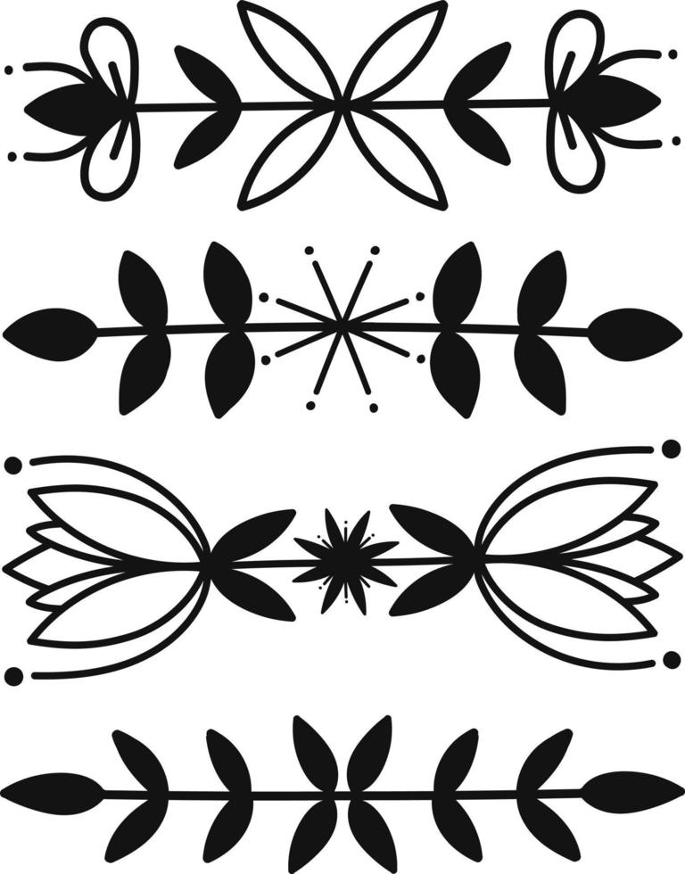 conjunto de elementos florales negros en estilo escandinavo. elementos gráficos negros en estilo nórdico. vector