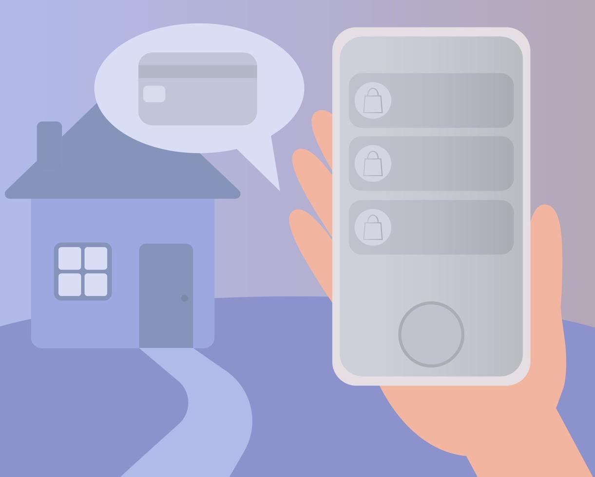 Illustration of shopping from home. Order from home. Payment from home. vector