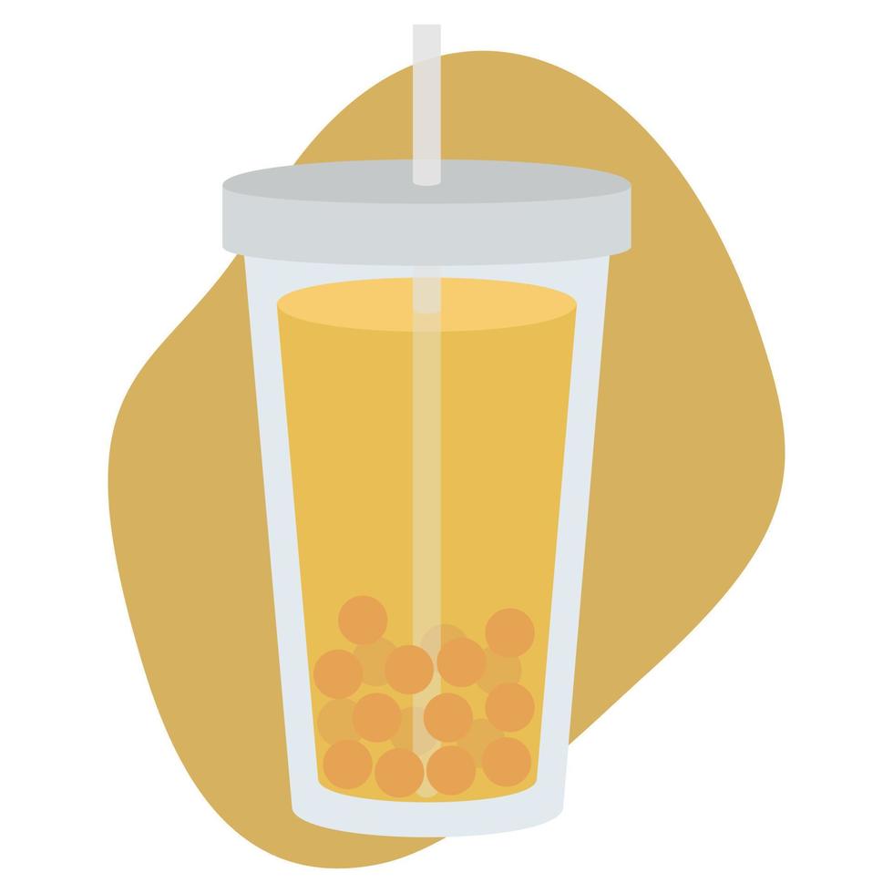 Vector illustration of tea bubble. Picture of a drink in a glass. Tapioca pearls in a drink. Illustration of a drink.