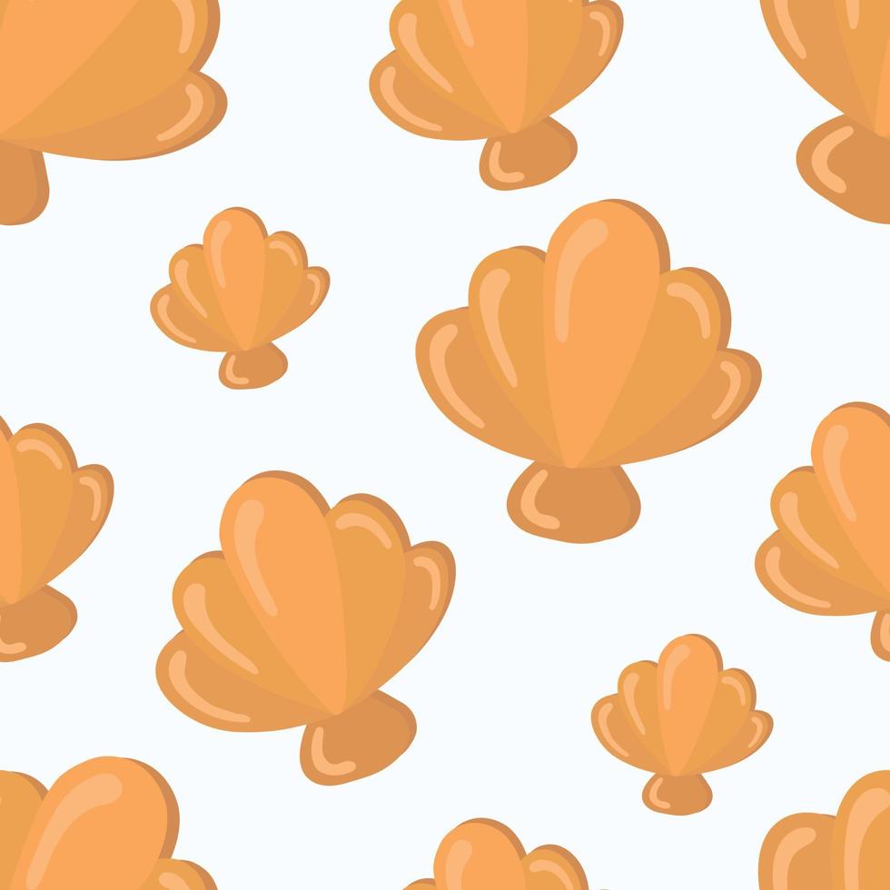 Pattern of orange shells. Vector marine theme pattern.