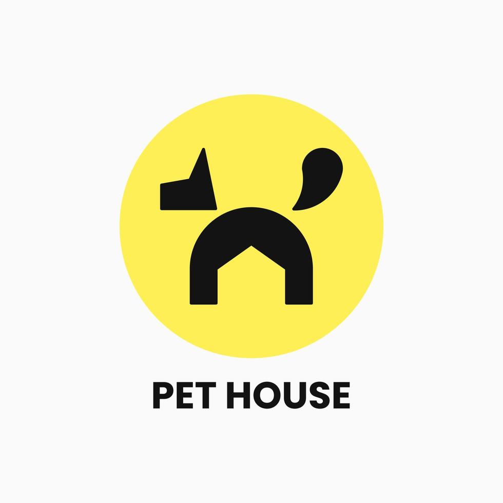 dog and house logo. black and yellow. simple, filled, animal, clean and modern logotype. suitable for logo, icon, symbol or sign vector