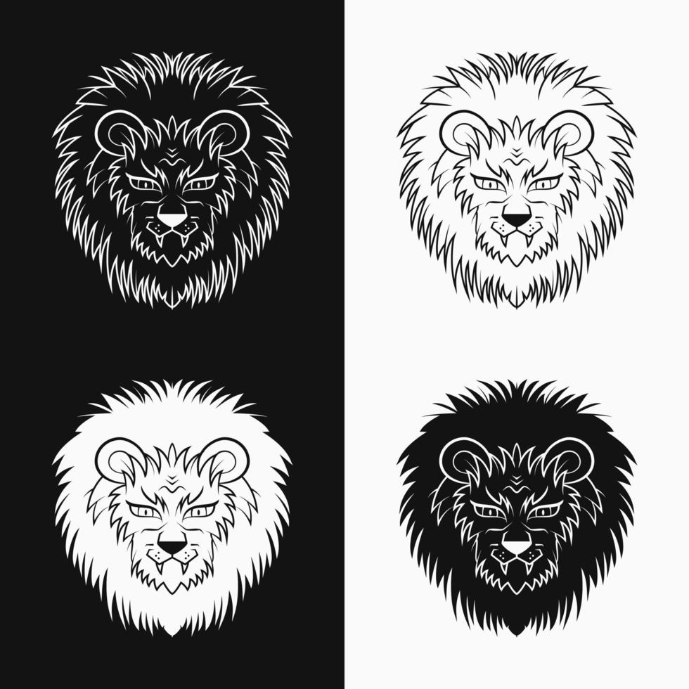 lion head illustration. line art style. black and white. suitable ...