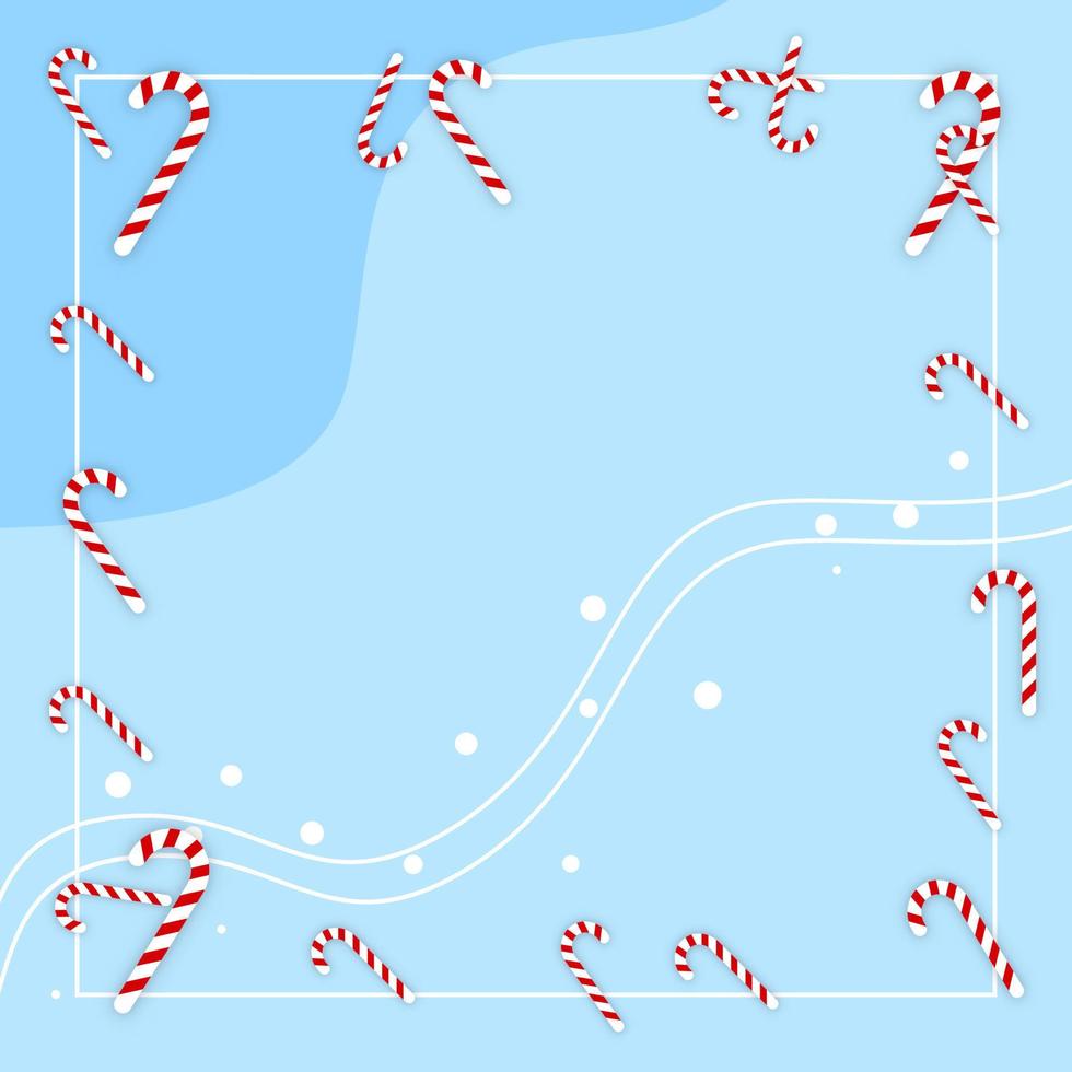 winter Background with frame, candys and snowflakes. suitable for greeting card, feed social media, banner or flyer vector