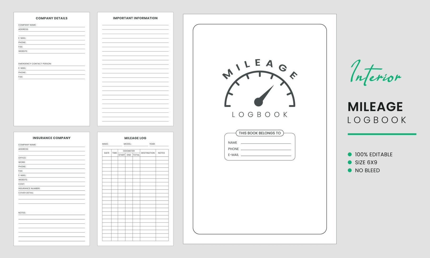 Mileage Log Book Interior Template Design vector