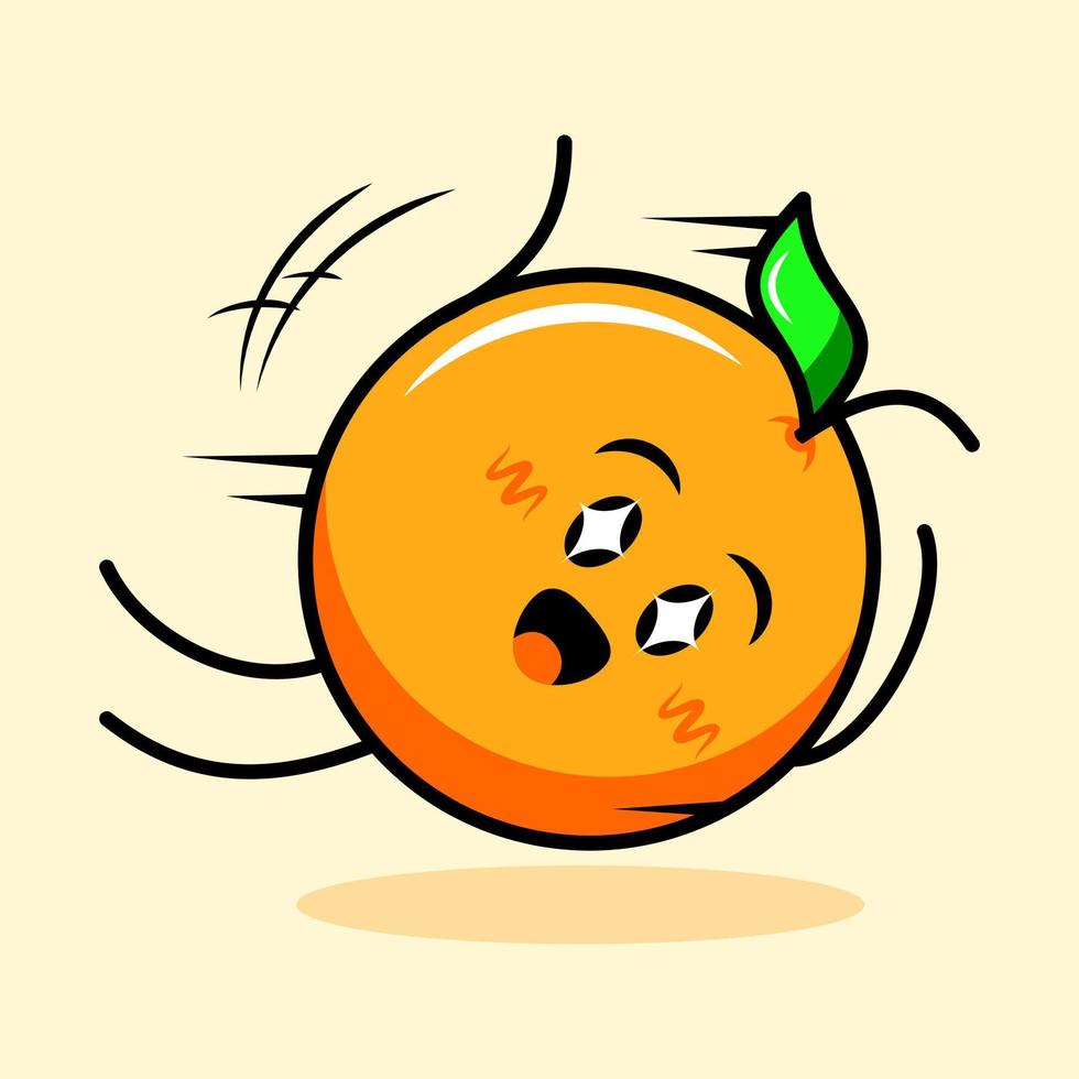 cute orange character with happy expression, sparkling eyes and drop down. cartoon, emoticon, modern, fresh, outline and mascot logotype. suitable for logo, icon and sign vector