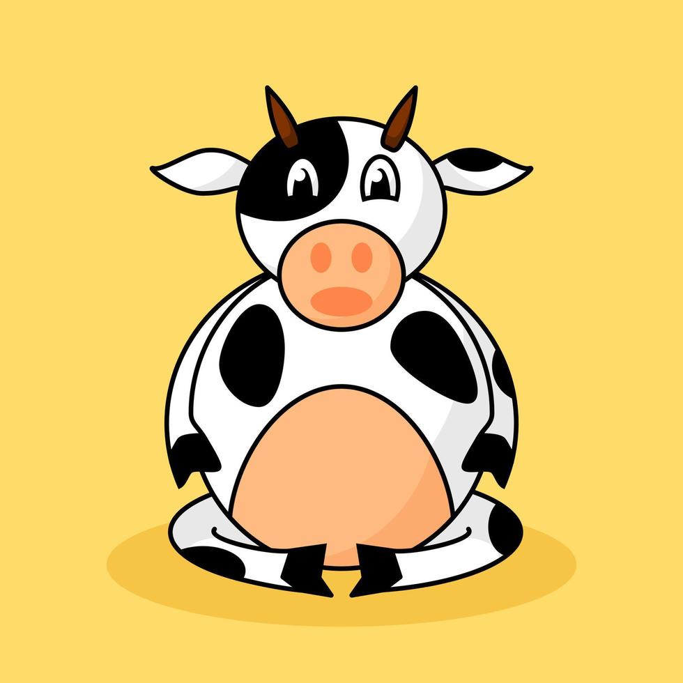 cute cow sit down illustration. black and white. catoon, mascot, character and animal style. suitable for logo, icon, symbol or sign vector