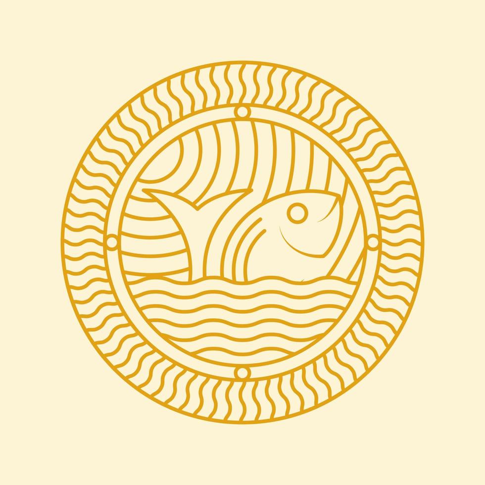 pez en la ilustración del círculo. logotipo de línea, elegante y vintage. adecuado para logotipo, icono, emblema, sello, símbolo o signo vector