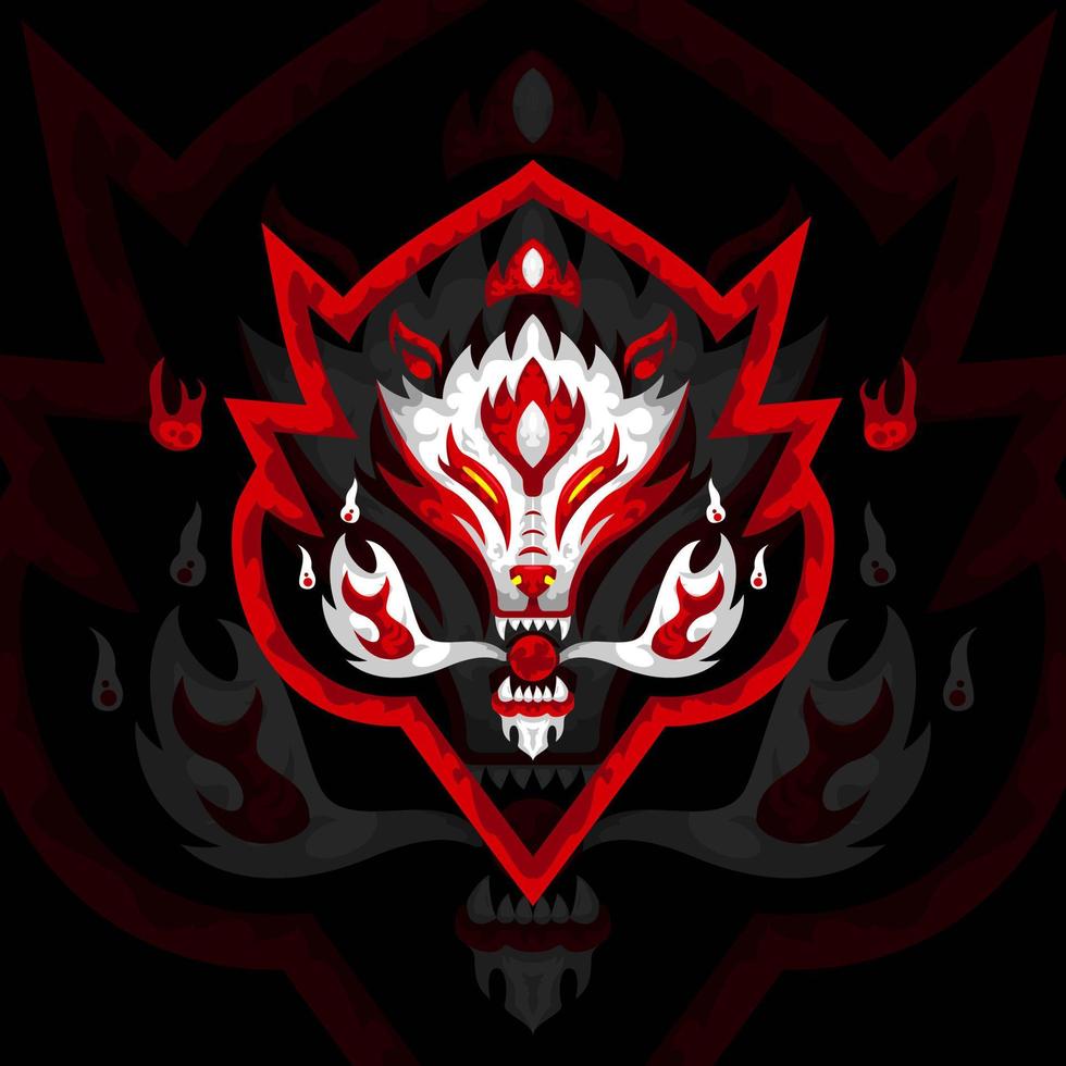 red and white fire fox illustration. scary, creative, animal, cartoon and mascot style. suitable for logo, icon, symbol and sign. such as e sports, sports, strong logo and t shirt design vector