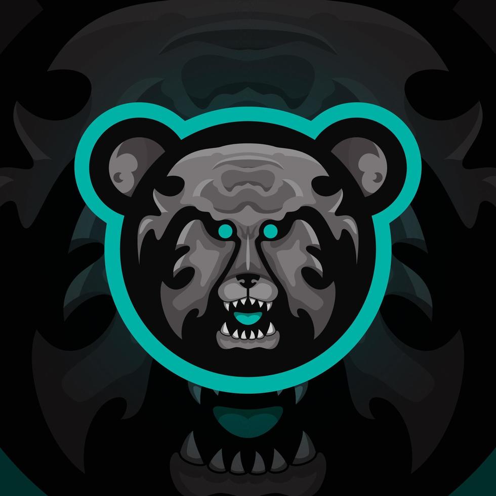 ilustración de cabeza de oso enojado. estilo aterrador, creativo, animal, caricatura y mascota. negro y verde adecuado para logotipo, icono, símbolo y signo. como deportes electrónicos, deportes, logotipo fuerte y diseño de camisetas vector