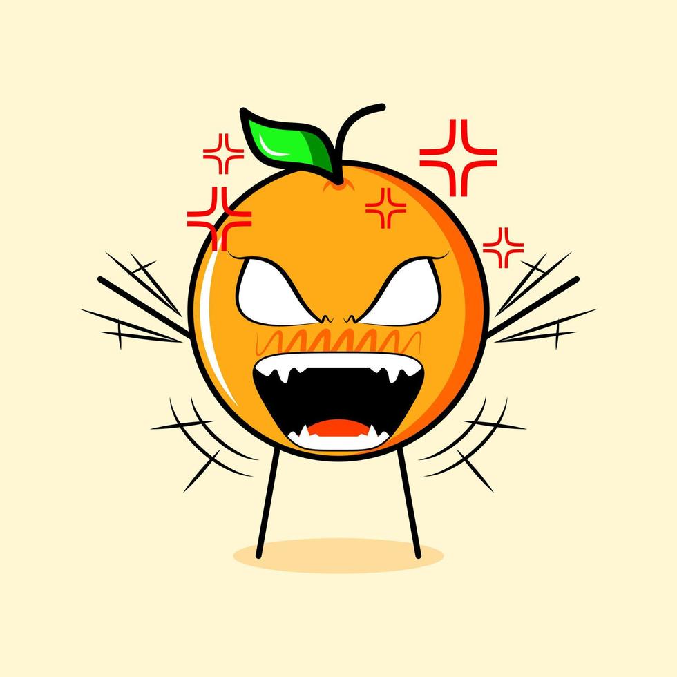 cute orange character with angry expression. both hands raised, eyes bulging and mouth wide open. suitable for emoticon, logo, mascot, sticker or clipart vector