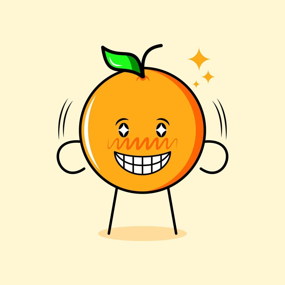 cute orange character with happy expression, sparkling eyes and smiling. suitable for emoticon, logo, mascot vector