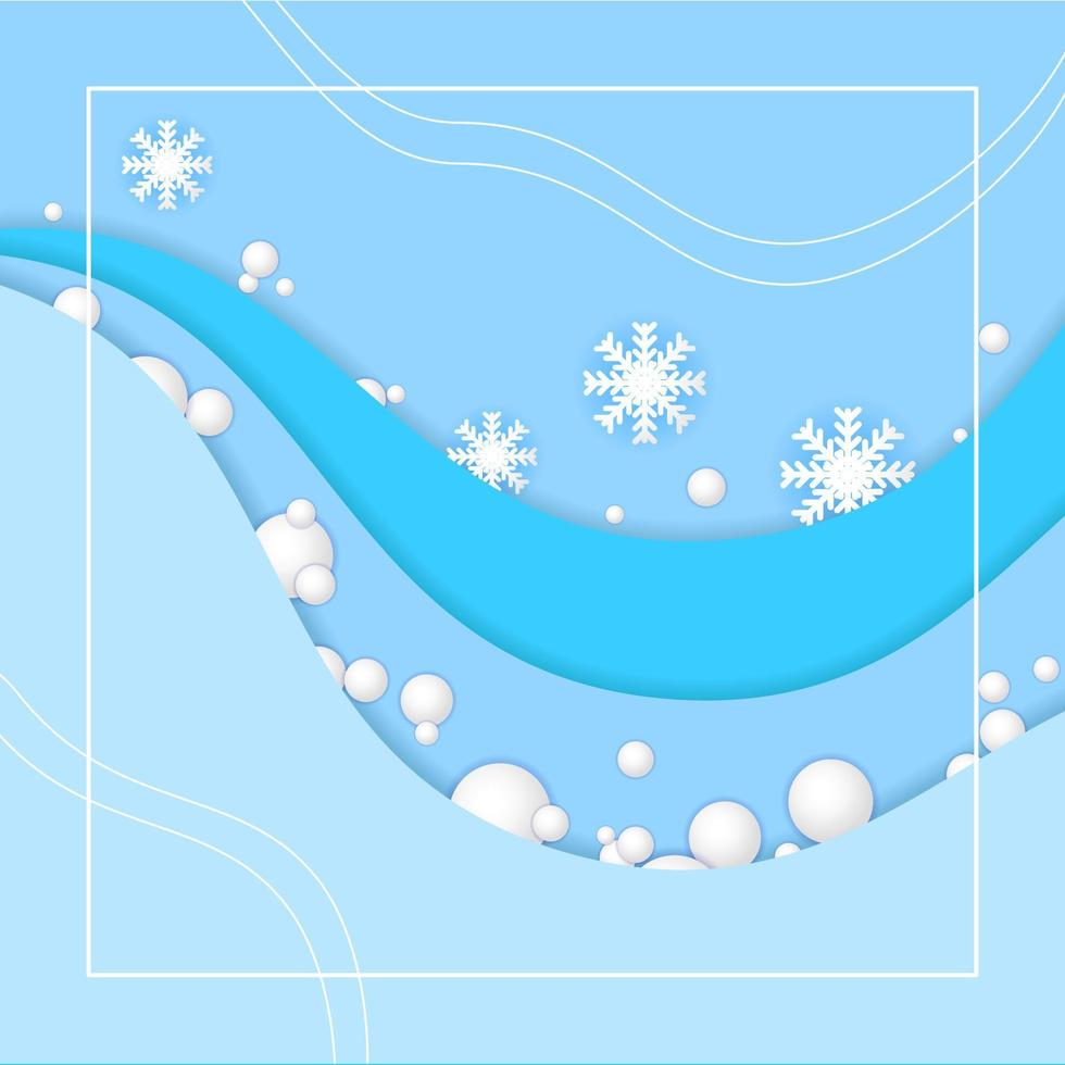 winter background with frame and snowflakes. creative, beautiful, elegant and paper cut style. suitable for greeting card, feed social media, banner or flyer vector