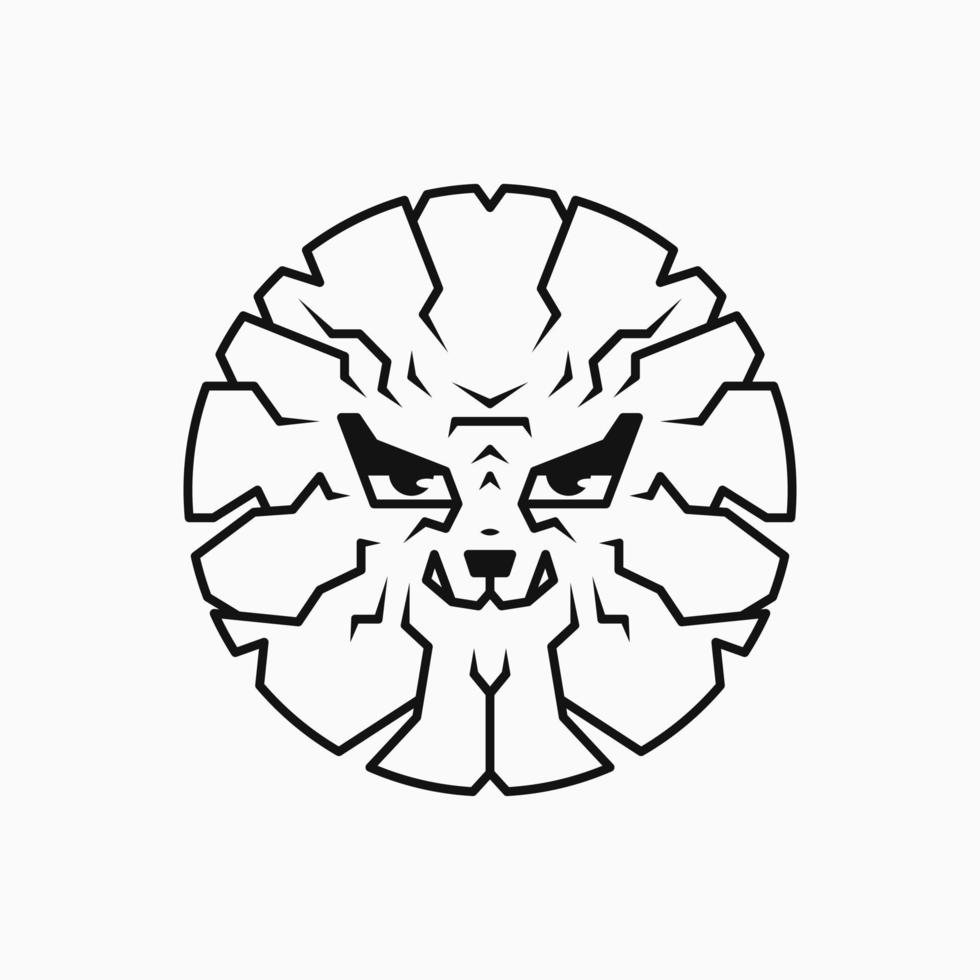 Lion head circle logo concept. animal, character, hand drawn and line art style. suitable for logo, icon, emblem, symbol and sign. such as t shirt design and mascot logo vector