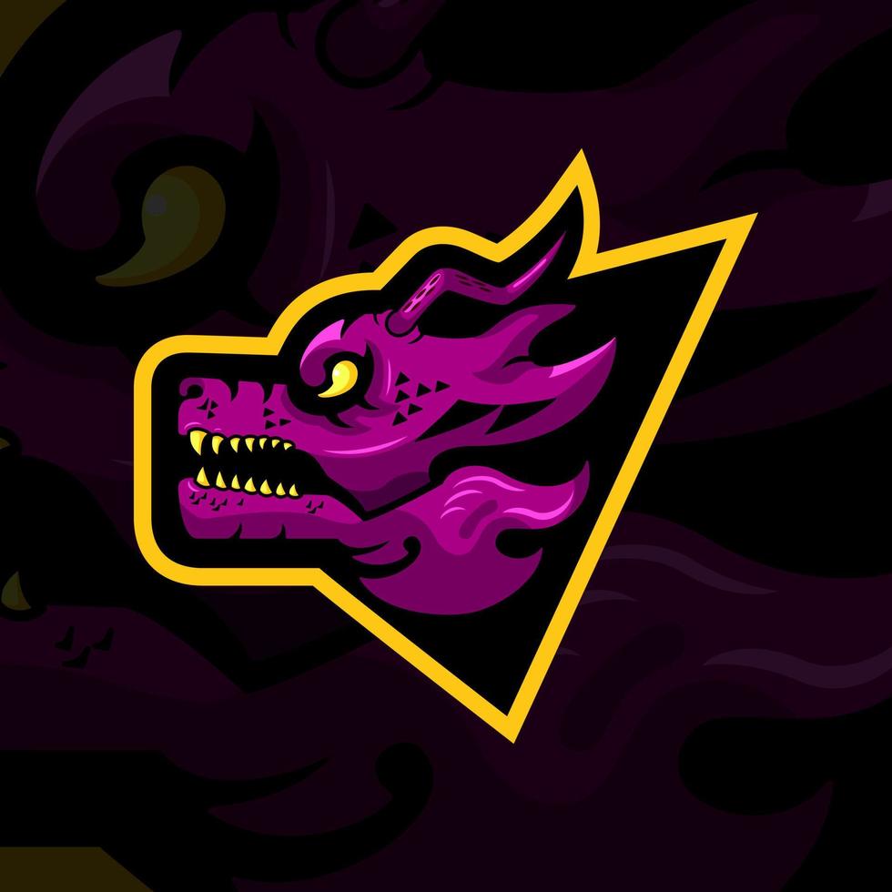 ilustración de cabeza de dragón púrpura. estilo aterrador, creativo, animal, caricatura y mascota. adecuado para logotipo, icono, símbolo y signo. como deportes electrónicos, deportes, logotipo fuerte y diseño de camisetas vector