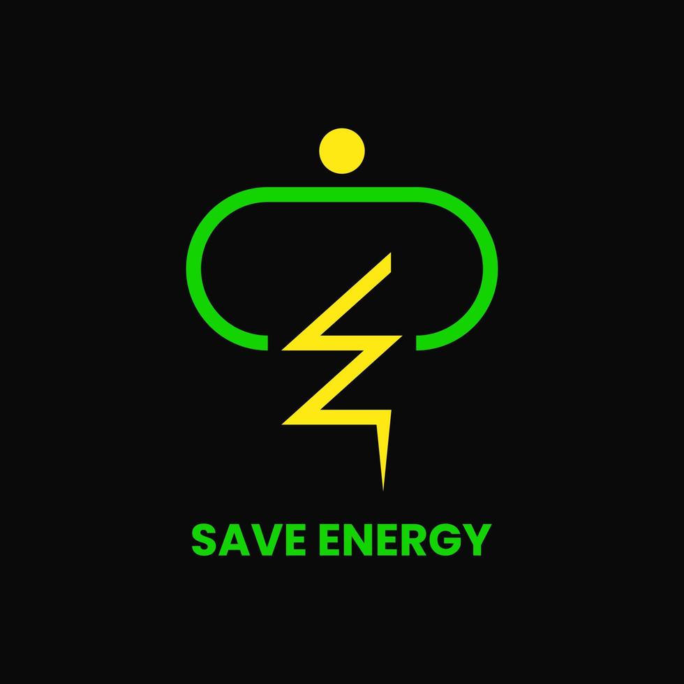 logotipo de ahorro de energía. este logotipo es una combinación del concepto de abrazo humano y relámpago. verde, amarillo y negro. logotipo de línea, moderno, simple y elegante. adecuado para logotipo, icono, símbolo o signo vector