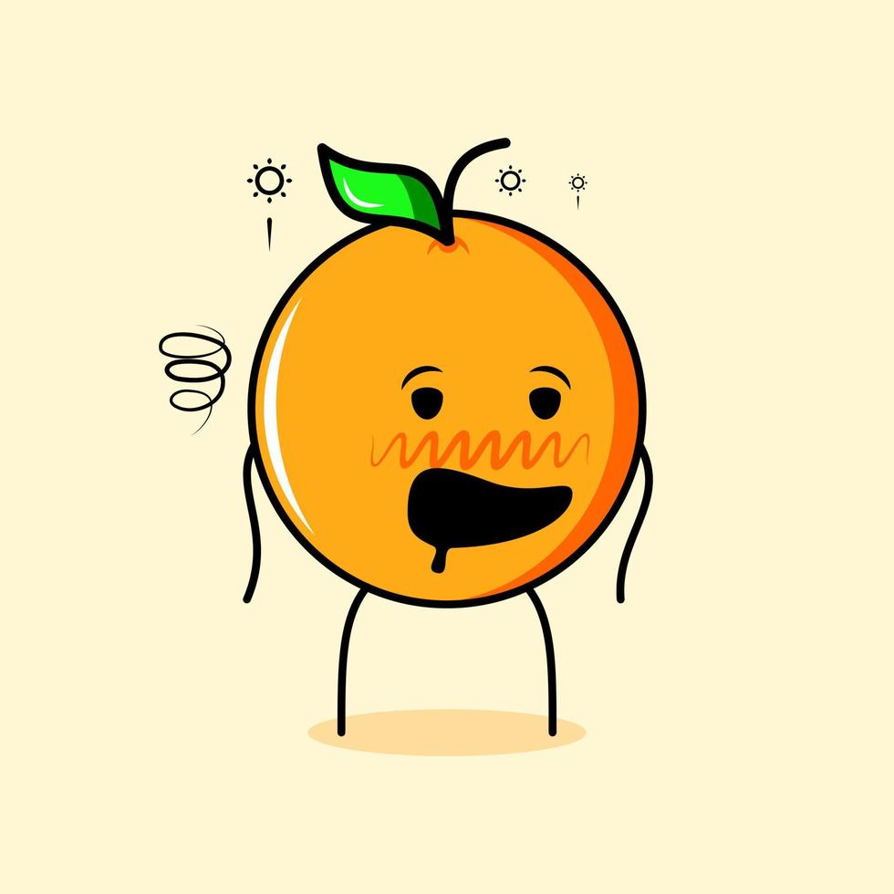 lindo personaje naranja con expresión borracha y boca abierta. adecuado para emoticonos, logotipos, mascotas o pegatinas vector