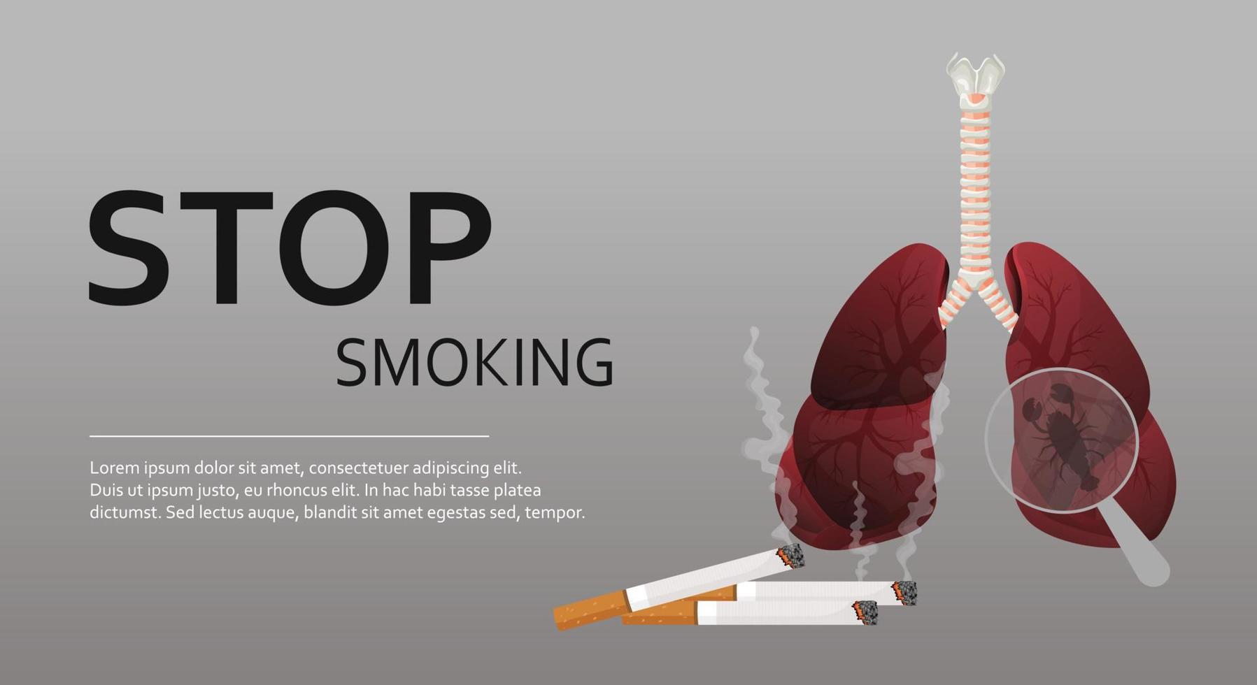 Banner concept stop smoking. Illustration of a lung smoker suffering from lung cancer. Vector illustration.