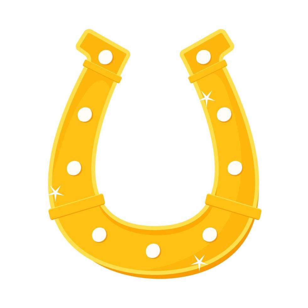 Golden horseshoe for good luck, icon. Vector illustration isolated on white background