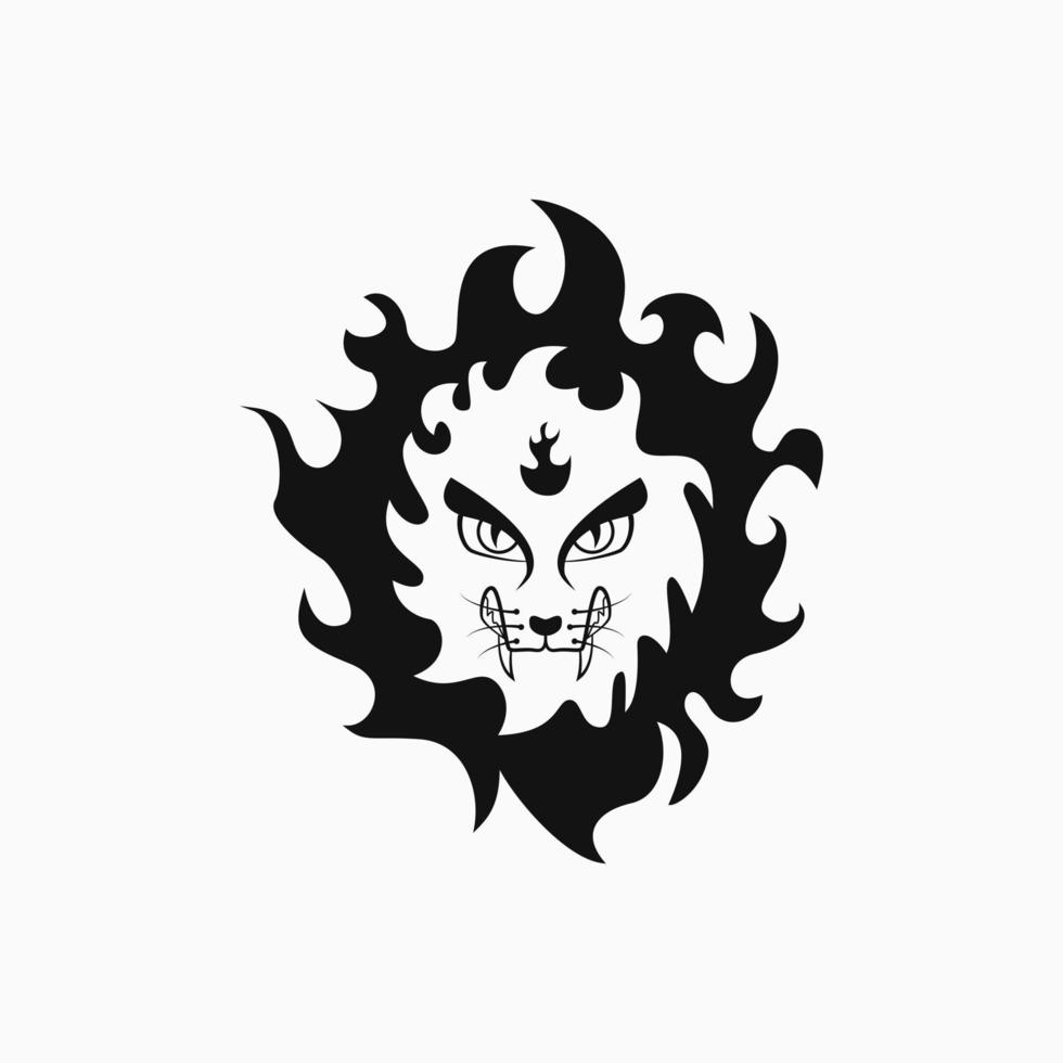 lion head and fire logo concept. creative, animal, flat, silhouette and beast logotype. suitable for logo, icon, symbol and sign. such as e sports, sports, strong logo and t shirt design vector