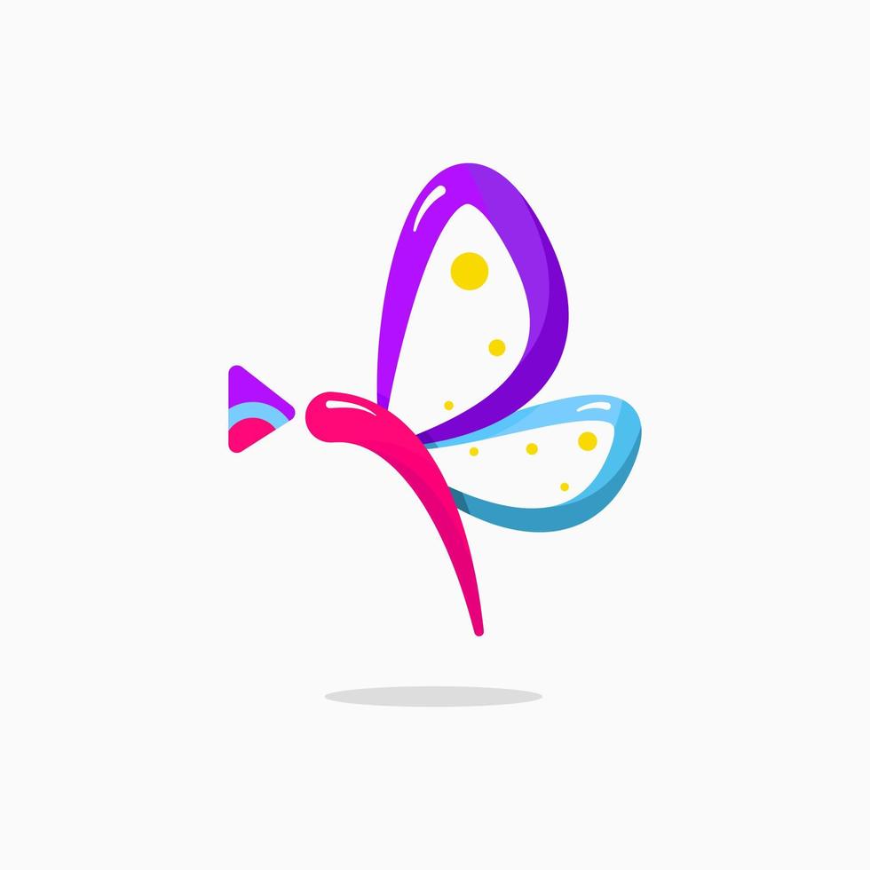 butterfly and play button logo concept. colorful, flat, simple, modern and cheerful style. suitable for logo, icon, symbol or sign. such as videos, entertaiment and insect logo vector