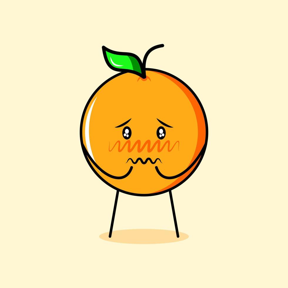 lindo personaje de dibujos animados naranja con expresión triste. amarillo y verde. adecuado para emoticonos, logotipos, mascotas y símbolos vector