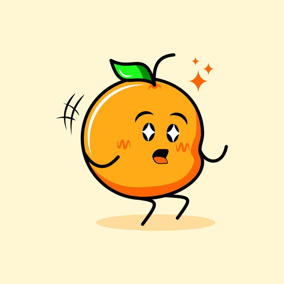 cute orange character with happy expression, sparkling eyes and clench both hands. cartoon, emoticon, modern, fresh, outline and mascot logotype. suitable for logo, icon and sign vector