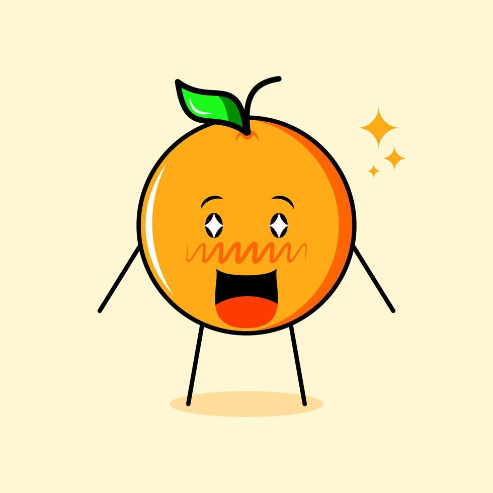 cute orange character with happy expression, mouth open and sparkling eyes. suitable for emoticon, logo, mascot vector