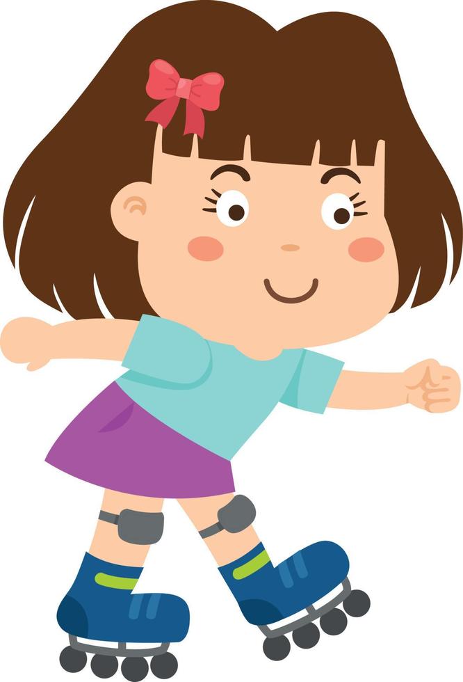 Illustration of a little girl roller roller skates vector