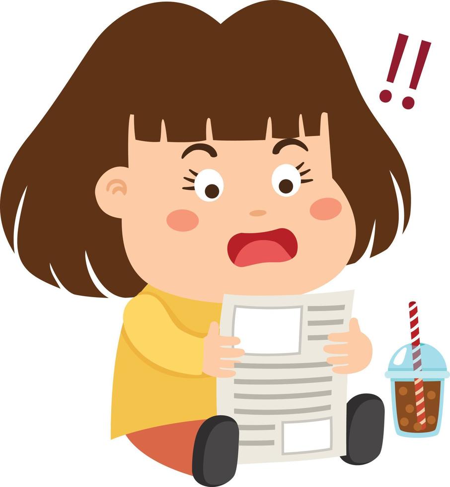 Illustration of kid holding and reading a newspaper vector