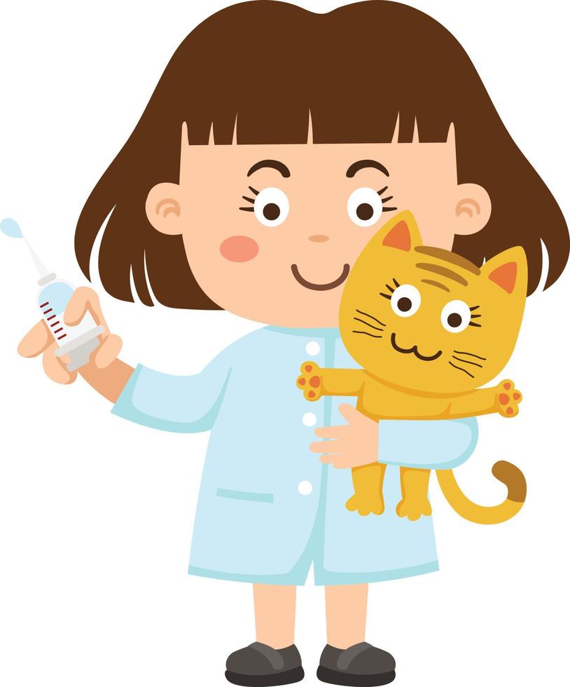cute girl veterinarian curing illustration, vector