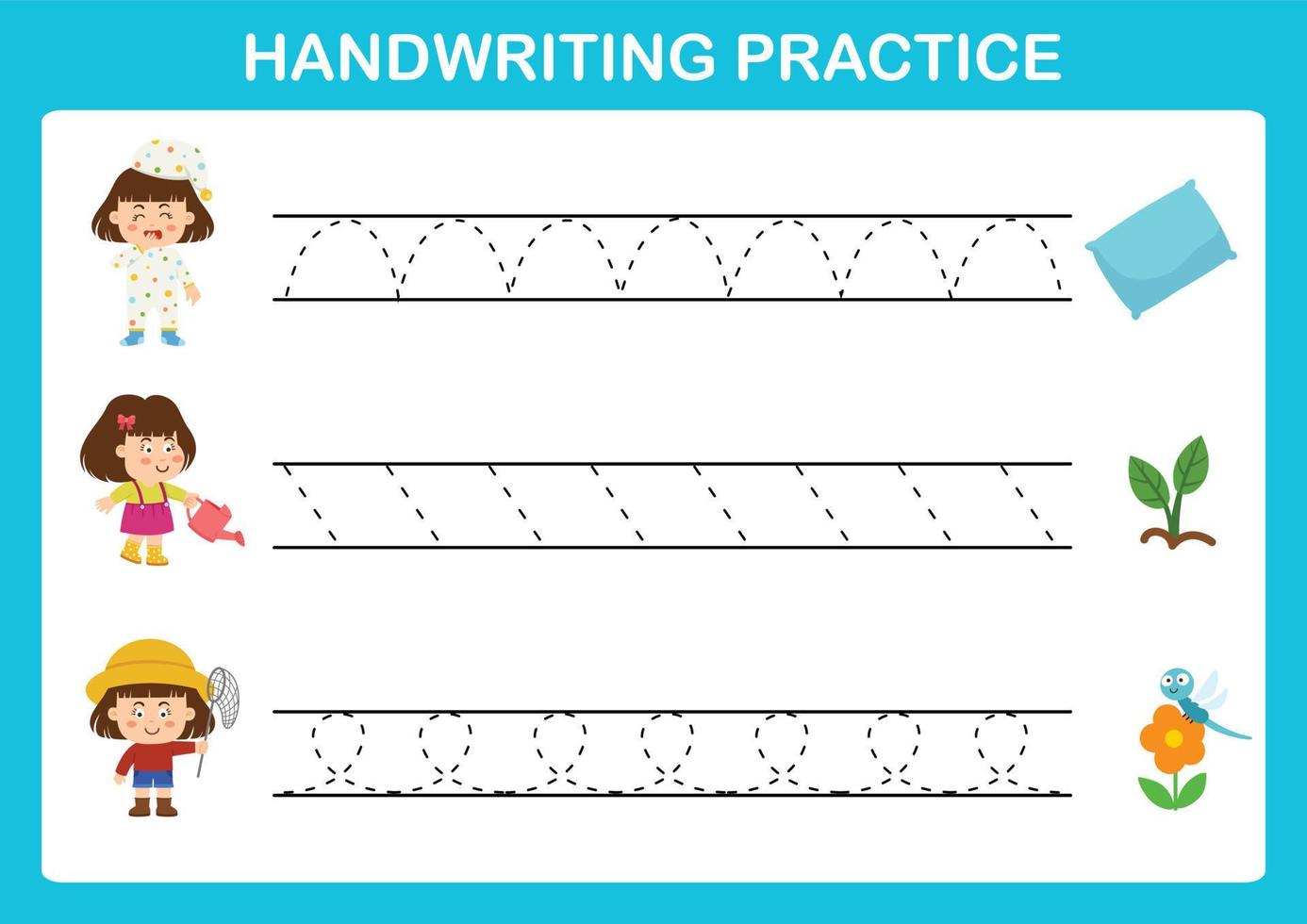 vector de ilustración de hoja de práctica de escritura a mano